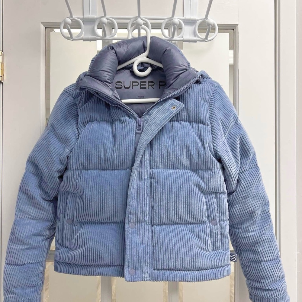 Aritzia TNA Shorty Super Puff Puffer Baby Blue Winter Corduroy Jacket Coat
